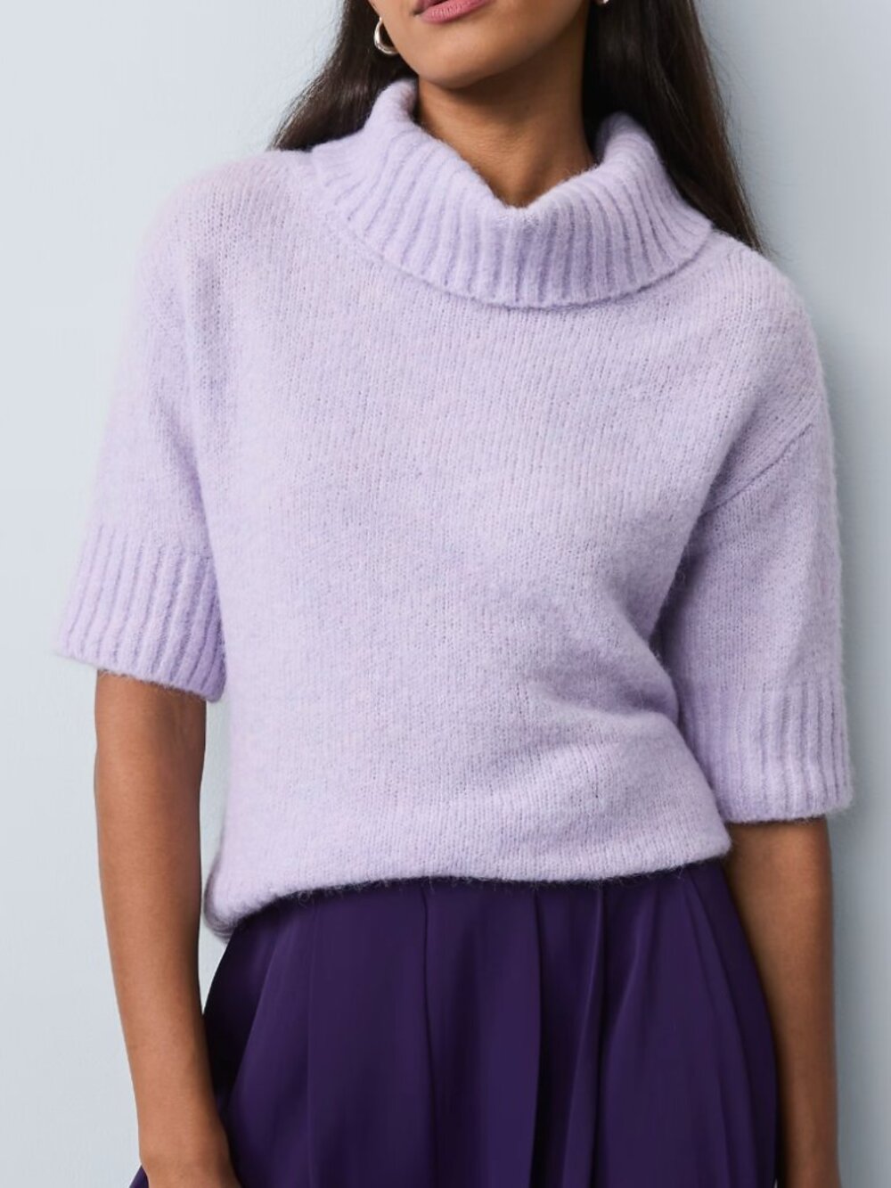 Ann Taylor Cozy Wool Blend Turtleneck Elbow Sleeve Sweater Tee